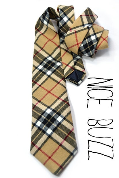 Wool Plaid beige- men tie preppy style Men NeckTie