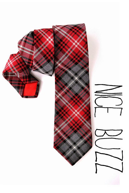 Wool Plaid Red and Grey-Men ties preppy style Men NeckTie