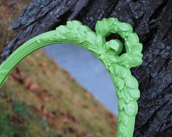 Hanging Vintage Wall Mirror Or Ornate Picture Frame Hollywood Regency, Lime Green Funky, Shabby Chic, Modern, Great Gift
