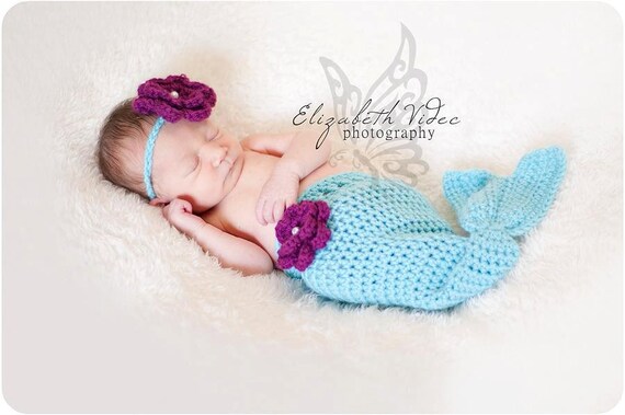 Mermaid Tail Cocoon Set -- Photography Prop, Baby Shower Gift, Photo Prop, Newborn Photo Session (Available in Different Color)