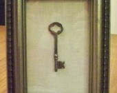Antique skeleton key in beautiful metallic wood frame, home decor, housewarming gift