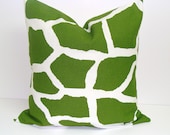 SALE PILLOWS.Green Pillow.Giraffe.20x20 inch.Decorator Pillow Cover..Printed Fabric Front and Back.Green and White Pillow.Animal Print