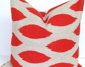 Red Pillow Cover.Ikat.18x18 inch.Printed Fabric Front and Back..Housewares.Home Decor.Cushion.Spots.Dots.Ikat.Red and Brown