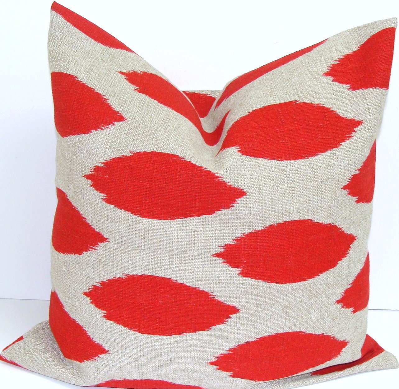 Red Brown Red Pillow Cover.Ikat.16x16 inch.Printed Fabric Front and Back.Housewares.Home Decor