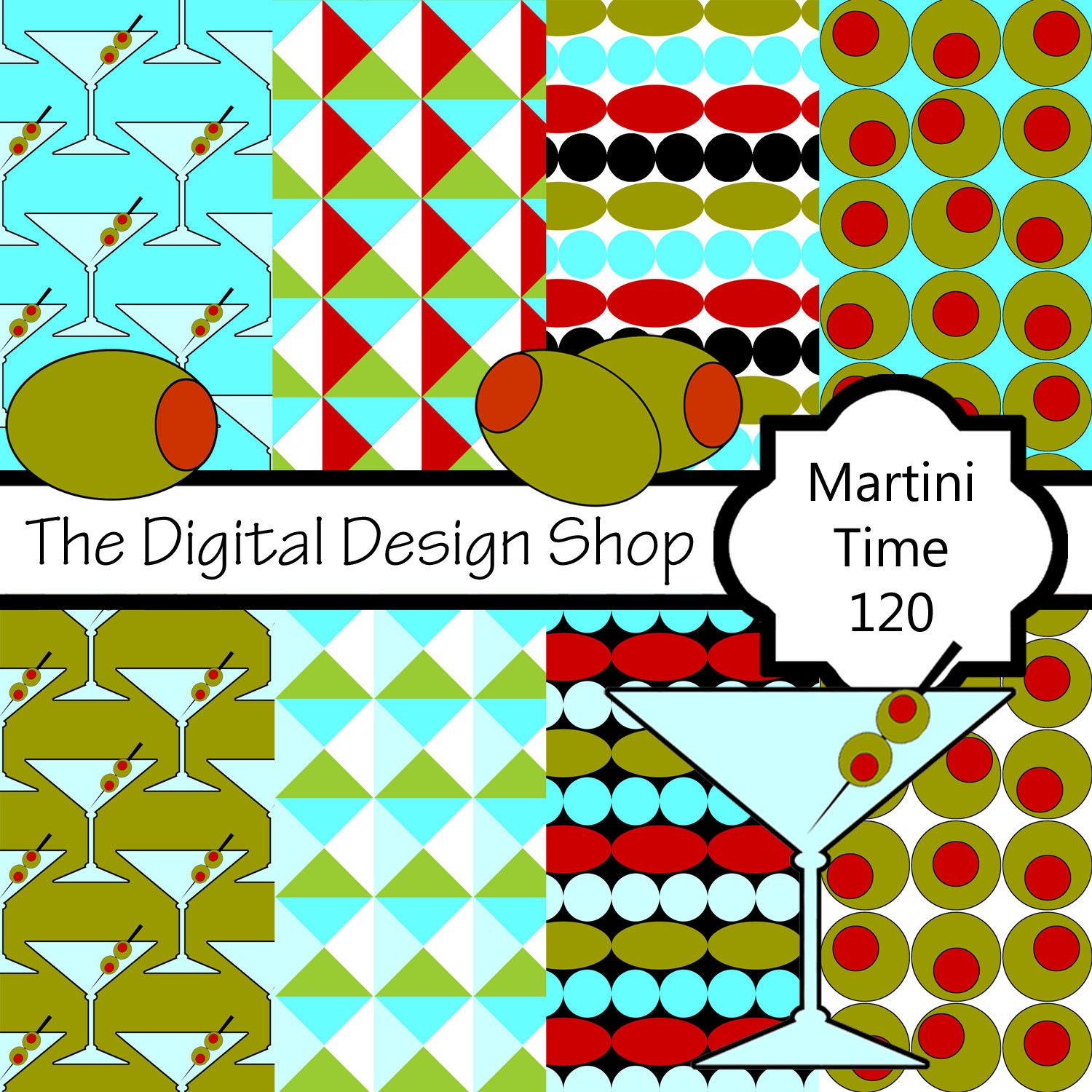 Digital Scrapbook Paper For Personal & Commercial Use - Martini time 120 (Buy 2 get 1 free)