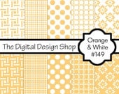 Digital Scrapbook Paper For Personal & Commercial Use - Orange And White 149  (Buy 2 get 1 free)
