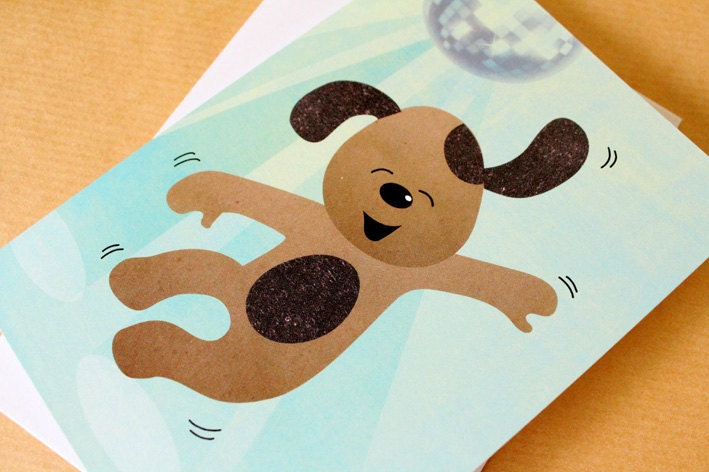 A6 blank greeting card - Disco dancing dog