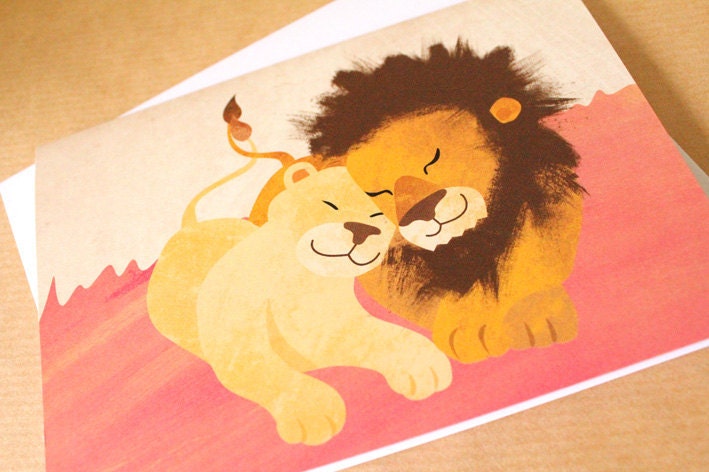 Lions in love greetings card - great for a cute valentines day, wedding or birthday card.