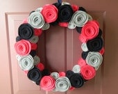 Navy, Pink and Gray Wreath - Spring Wreath - Summer Wreath - 18 Inch Felt Flower Wreath in Navy, Shocking Pink and Silver Gray