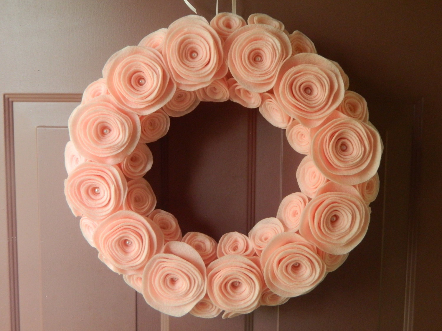 Pink Wreath - Summer Wreath -Baby Wreath with Baby Pink Felt Flowers and Pearls