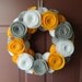 Gray, Yellow and White Wreath - Spring and Summer Felt Flower Wreath - 12 Inch Wreath with Pearls in the Centers of the Large Flowers