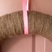 Summer Wreath - 14 Inch Yarn Wrapped Wreath - Bright Felt Flower Wreath with Green Leafy Sprig and Pink, Orange and Gold Rosettes