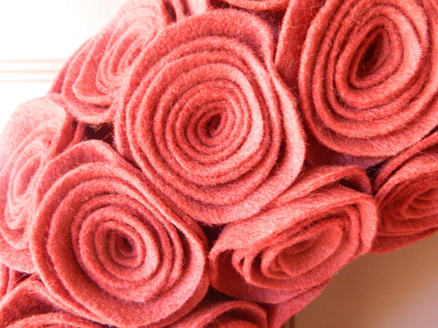 Felt Flower Wreath - Felt Rosette Wreath - All Small Flowers in Ruby