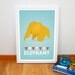 Eames poster, Retro plywood elephant print, Iconic animal design retro poster, Mid century modern art print, Yellow Blue A3