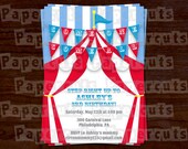 Printable DIY Red and Blue Circus / Carnival / Big Top Personalized Birthday Party Invitation (with or without photo)