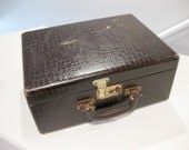 Reptile Pattern Small Suit Case Valise Dark Brown Small Vintage Suitcase Lined Handled Carrying Case Travel Bag