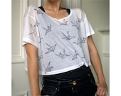 Boho CROP TSHIRT - Grey or White Origami Paper Cranes Top