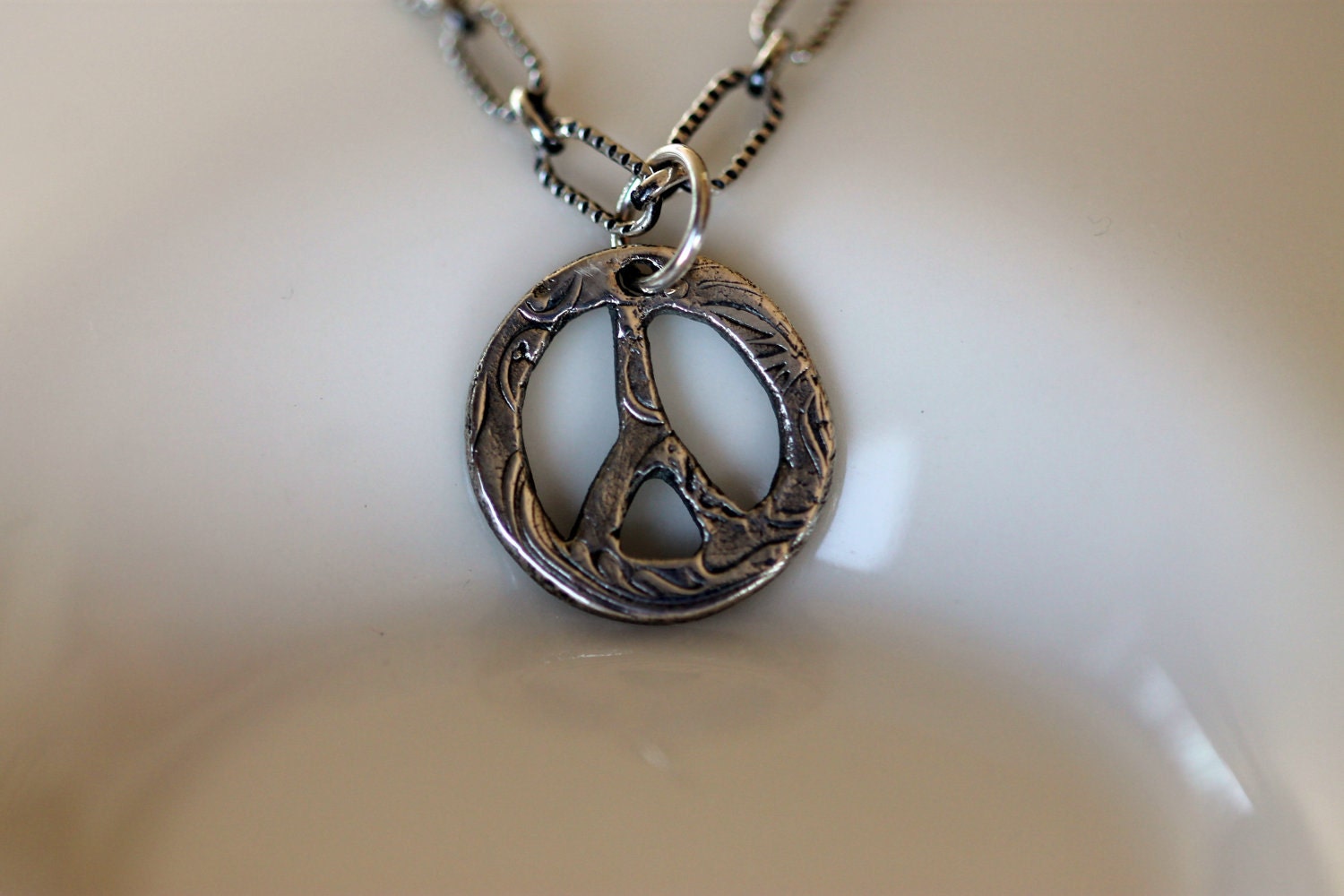 peace sign necklace fine silver metalwork jewelry by girlthree