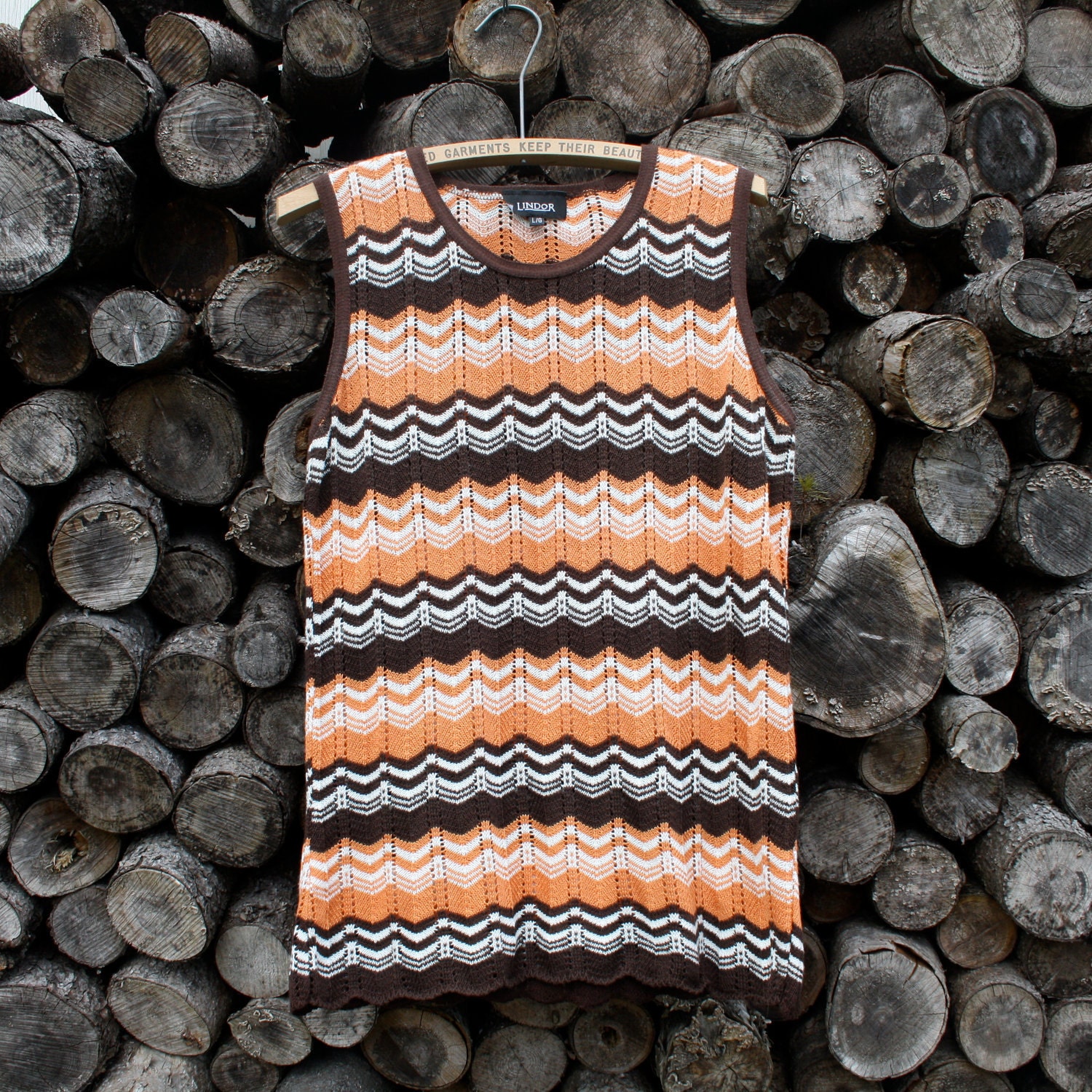 Chevron tunic / shirt / knit top / brown and orange 1980s vintage - bondplacevintage