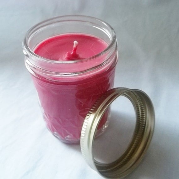 Jar Candle with Lid - Strawberry Cheesecake candle - Red Candle