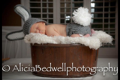 Baby Boy Hat MUST SEE  More Colors 3 to 6 months Too Cute Baby Boy or Girl Crochet Gray Bunny Hat/Diaper Cover  Easter set