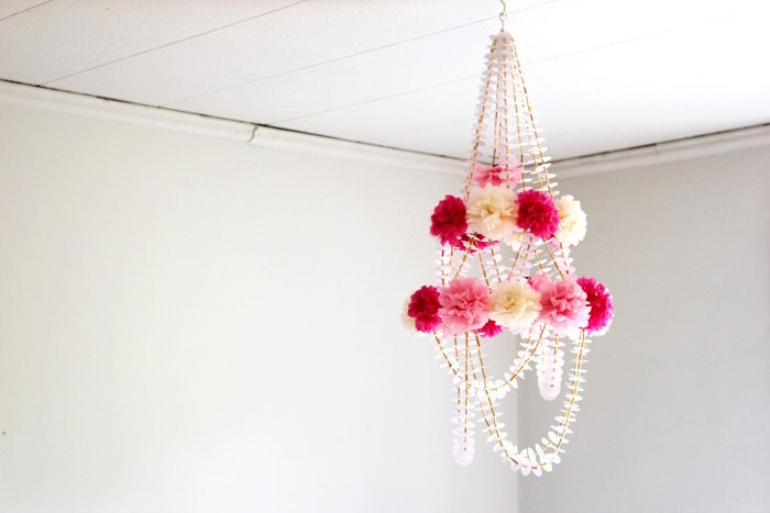 Unique Pom Pom Paper Chandelier Moblie Pink and White
