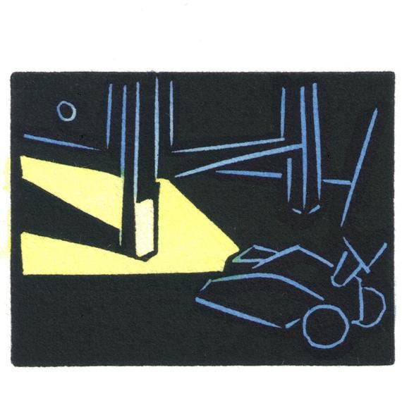 Original Linocut of Vacuum By Ken Swanson
