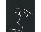 Original Linocut of a Face By Ken Swanson