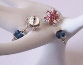 Pink Crystal Earrings, Swarovski, Light Rose, Pink, Denim, Blue, Retro Vintage Inspired