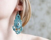 Vintage feligree patina turquoise earrings - easter, pastel