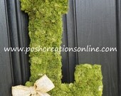 Moss Covered Initial With Burlap Ribbon & Burlap Bow 14 inch