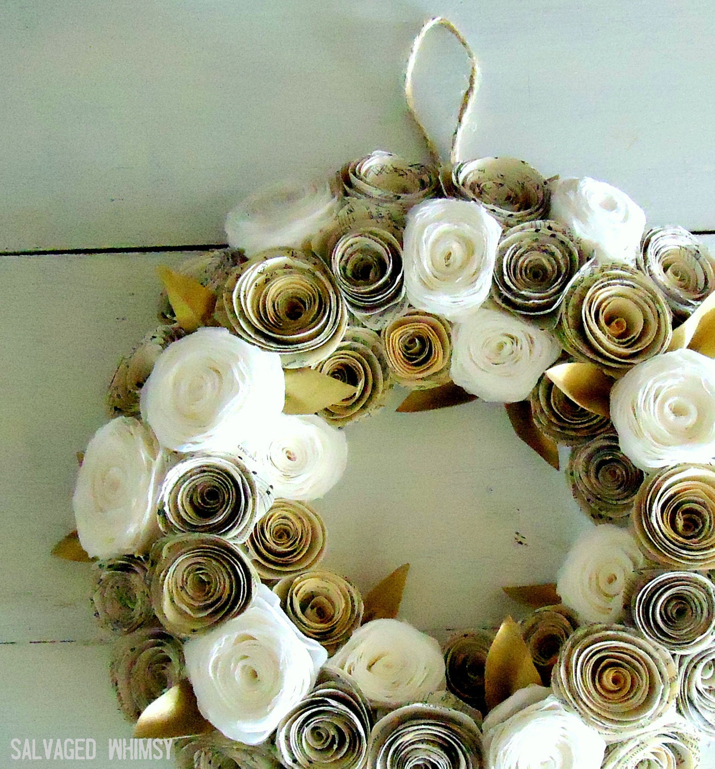 10" Book Page and Coffee Filter Rolled Paper Flower Wreath