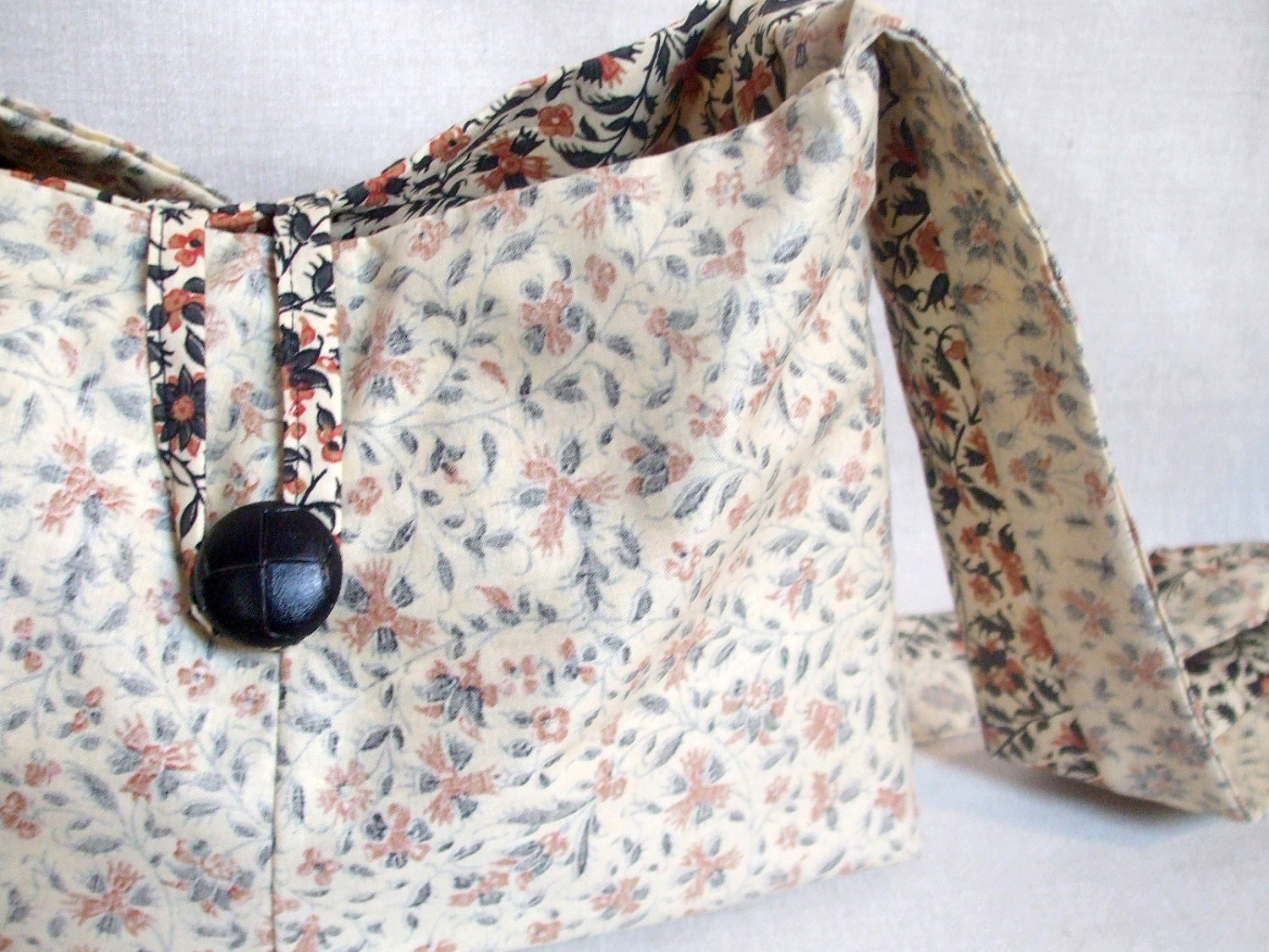 Shoulder Bag, Hand Bag, Purse, Upcycled Brown and Cream Floral, Eco Friendly - Fall In Love