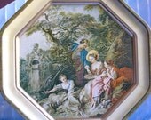 Sunshine Biscuit Tin Hexagon with two 18th Century French Paintings by Francoise Boucher on Back and Front of Tin