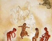 Whimsical Dream Horses Painting - Original - Acrylic on canvas - 10% Off inc. Plus Free Shipping
