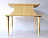 Pale yellow mid century side table two tiered - charliesnest