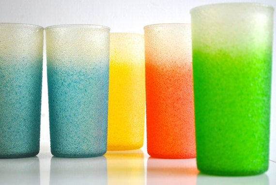Colorful Vintage Glasses - Textured finish blue, yellow, coral and green