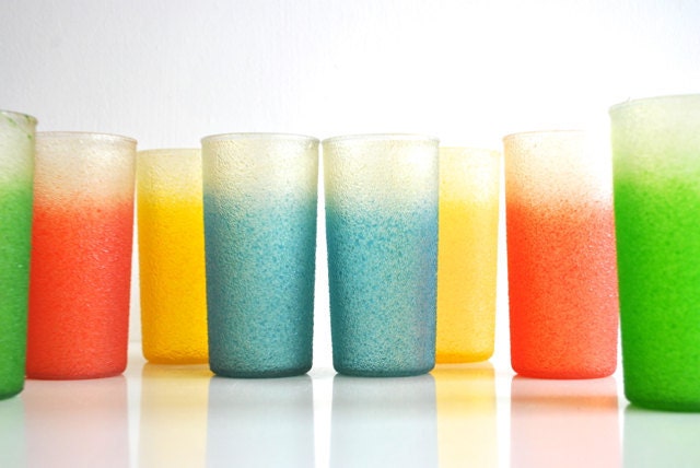 Colorful Vintage Glasses - Textured finish blue, yellow, coral and green