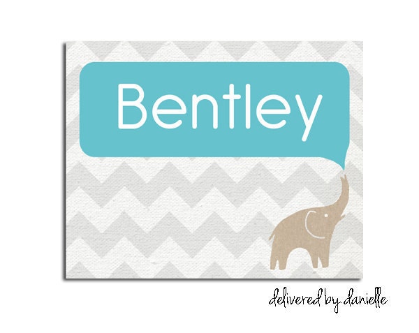Nursery Art Print - Baby Boy Name - Elephant