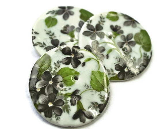 Buttons, black violet chintz, ceramic, Goth inspired