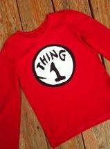 Dr.Seuss inspired Thing One shirt. Thing 1 shirt. Black white applique on red shirt. Custom children's clothing By EverythingSorella