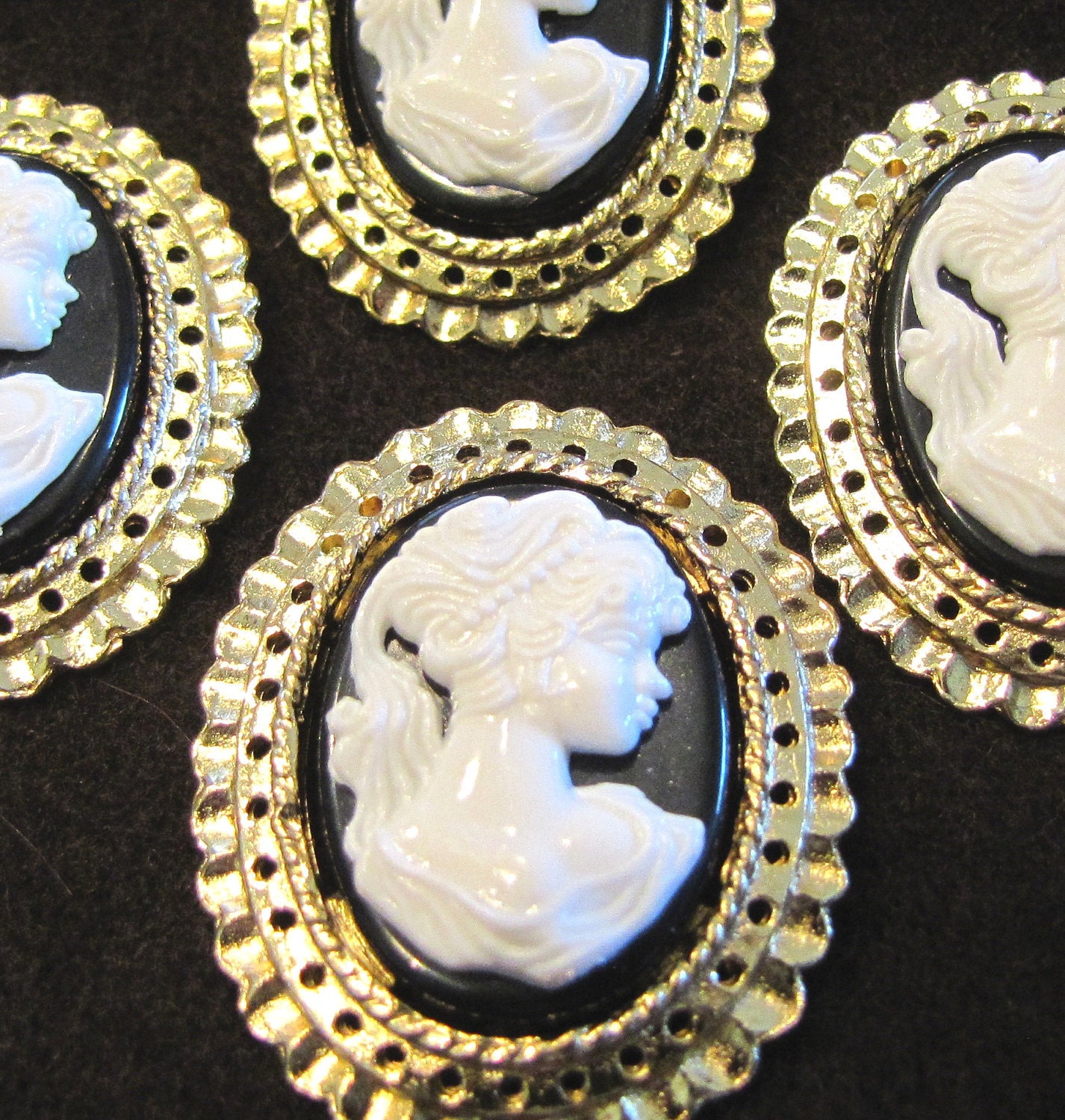 Elegant Vintage Brass And Lucite Cameo Shank Buttons