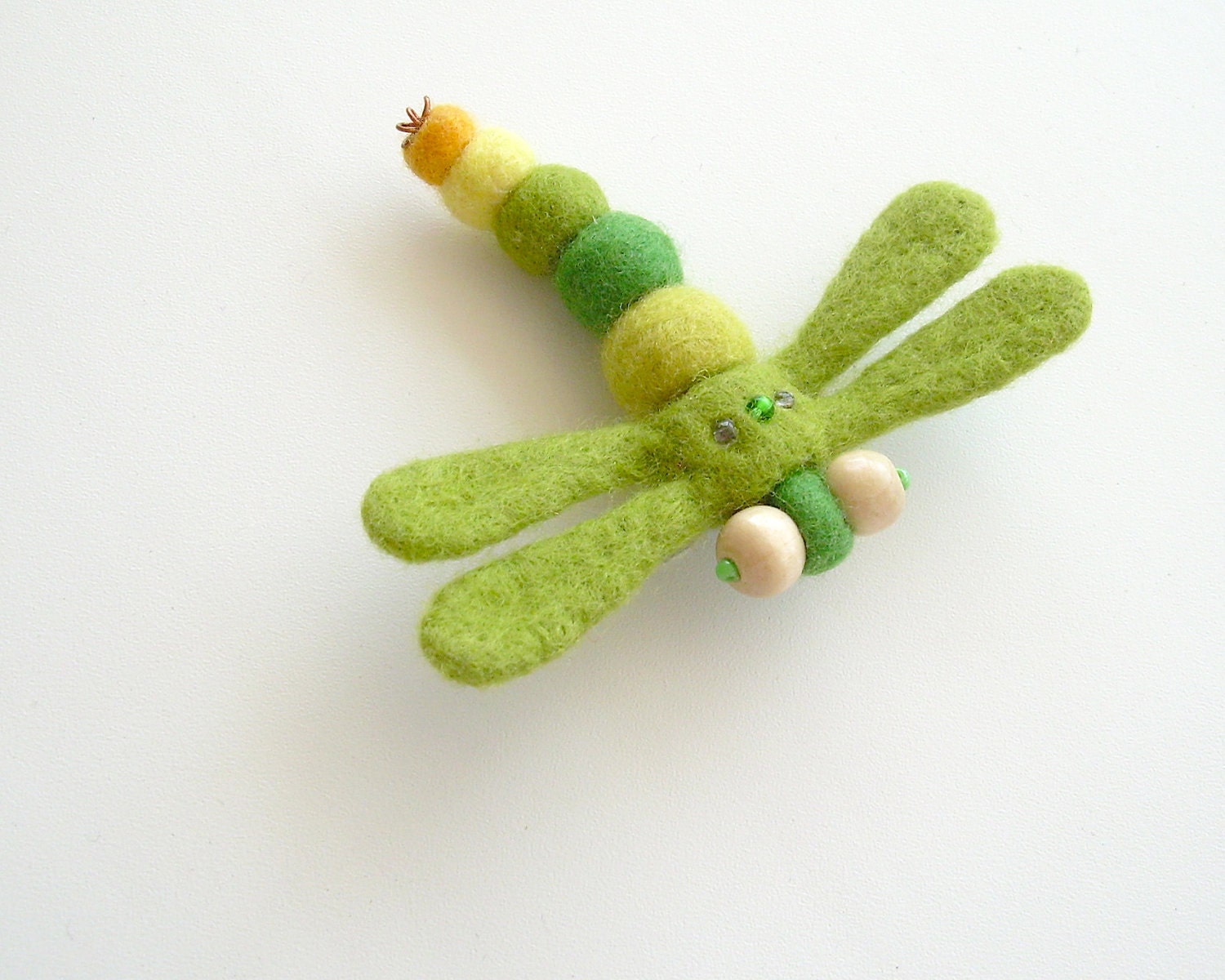 Felt Green Dragonfly Brooch Pin - Green handmade wool jewelry for girls - ready to ship