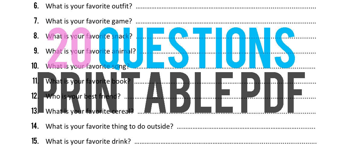 20 Questions : Birthday Interview for Kids (DIY digital file)