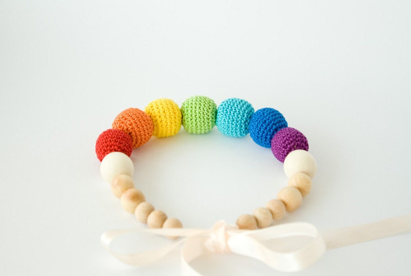 Rainbow Nursing Necklace - Breastfeeding, Babywearing, Attachment Parenting - shower gift, for mom to wear, baby teether, montessori