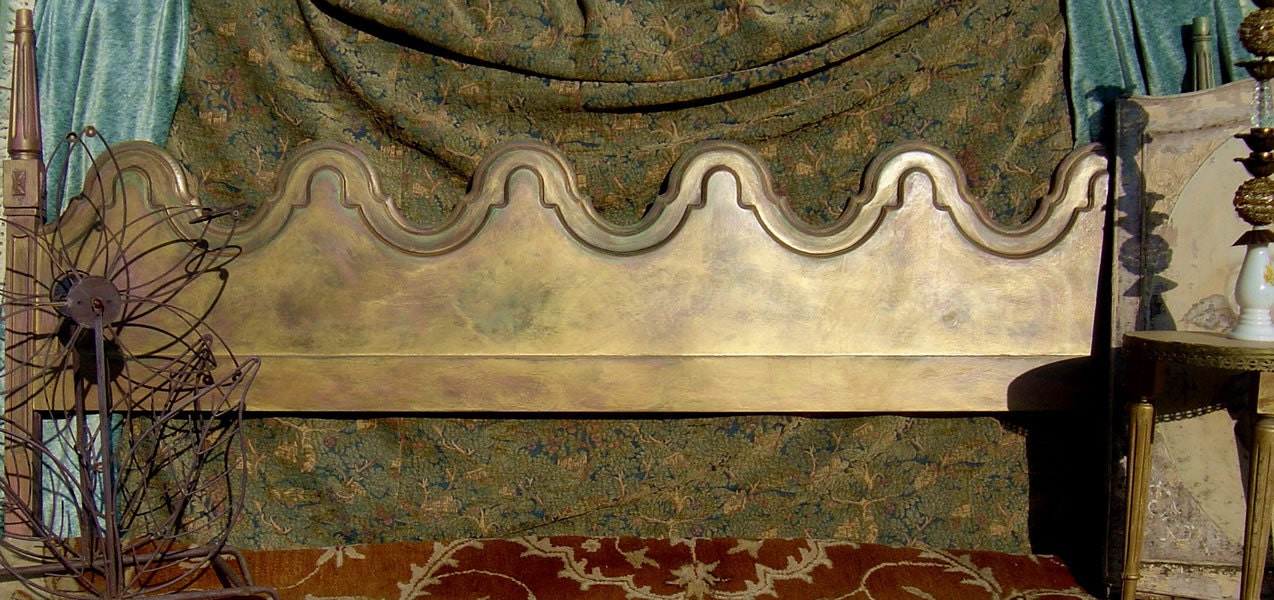MID CENTURY HEADBOARD -  King Solid Wood Arch Design Painted Teal Fuschia Gold