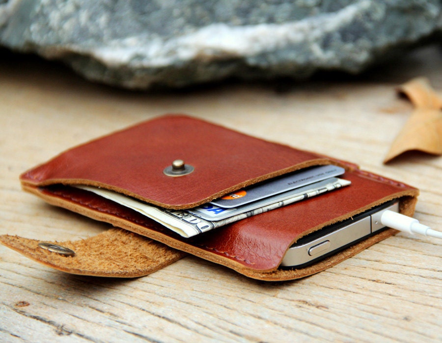 Mini brance brown leather iphone wallet case