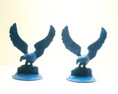 vintage eagle bookends  //  teal blue home office  //  bird home accents  //  mod, mid century, birds, den, brass