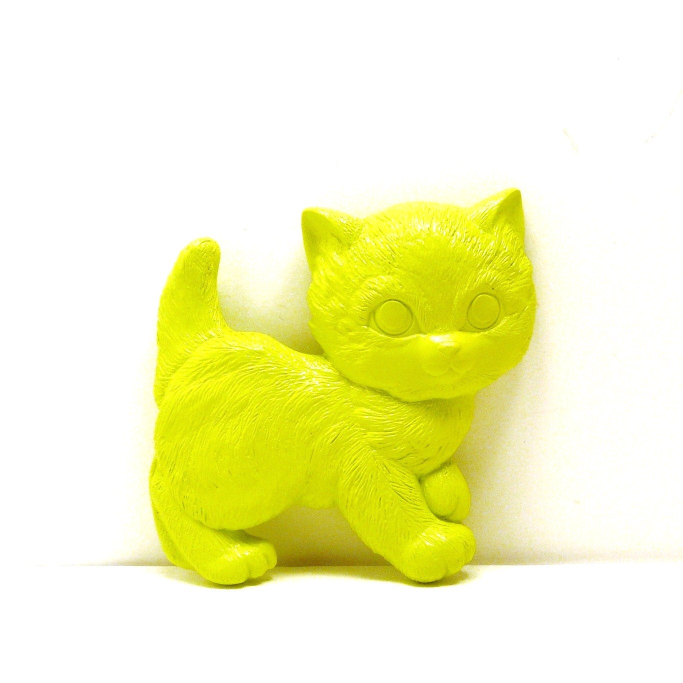 cat wall hanging // neon lime green home decor // upcycled cats, wall art, plaster, kids, children, kitsch