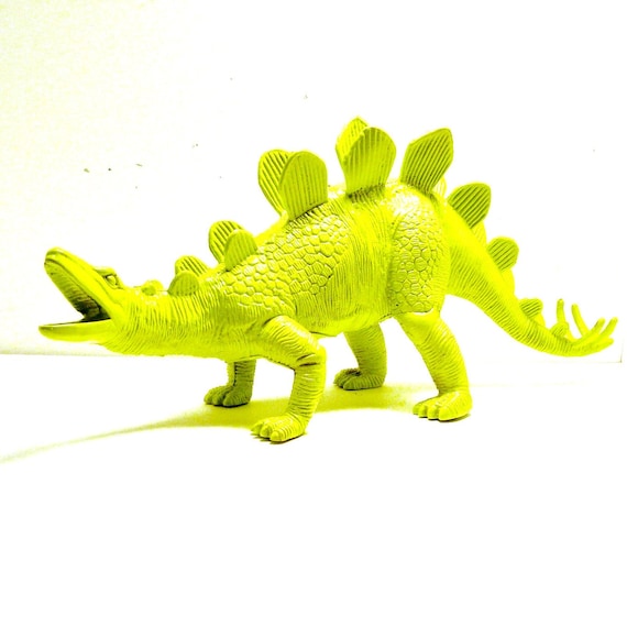 kids decor, neon dinosaur figurine // upcycled toys, lime green, kitsch home decor, chartreuse, pop art object